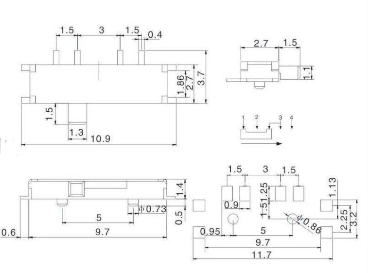 八腳撥動(dòng)開(kāi)關(guān)圖紙 八腳撥動(dòng)開(kāi)關(guān)圖紙