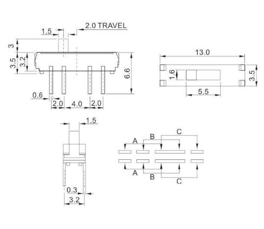 八腳撥動開關(guān)圖紙