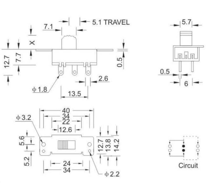 2P2T撥動(dòng)開(kāi)關(guān)規(guī)格圖