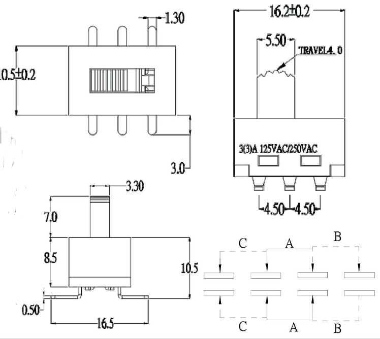 六腳大電流撥動(dòng)開關(guān)圖紙