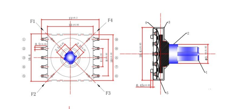 10腳五向開關尺寸圖