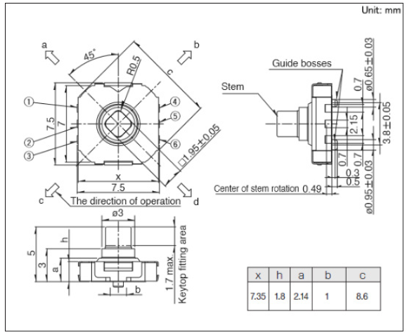 五向開關(guān)的外形尺寸圖 五向開關(guān)的外形尺寸圖