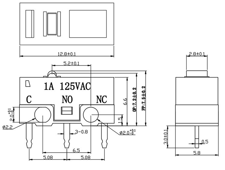 微動(dòng)開(kāi)關(guān)尺寸圖
