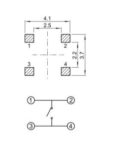 YX-TS-A005，3.7*3.7小型貼片輕觸開關電路圖