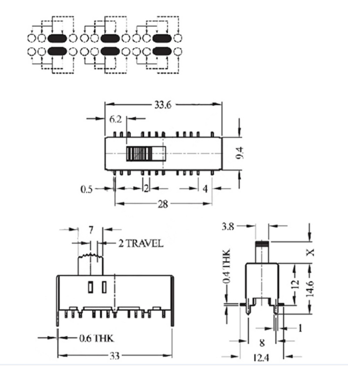 撥動開關6P3T 撥動開關6P3T