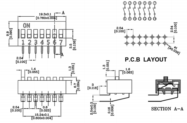 7位撥碼開關(guān)尺寸圖